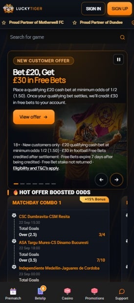 lucky tiger sister sites mobile screenshot