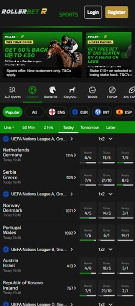 rollerbet sister sites mobile screenshot