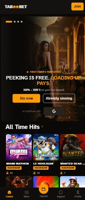 taboobet sister sites mobile screenshot
