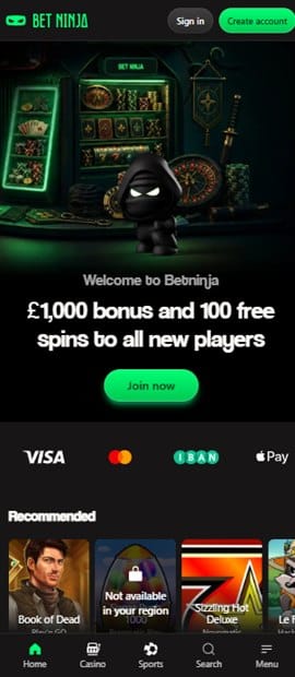 bet ninja sister sites mobile screenshot