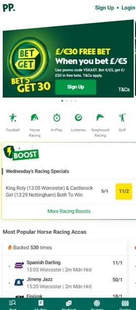 paddy power sister sites mobile screenshot