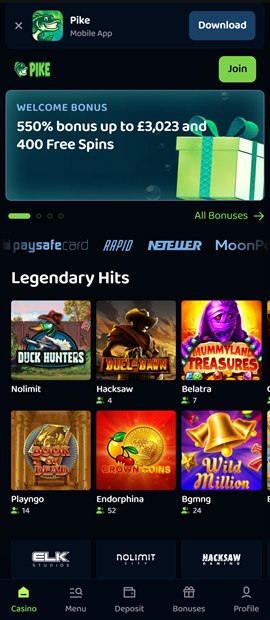 pike casino sister sites mobile screenshot
